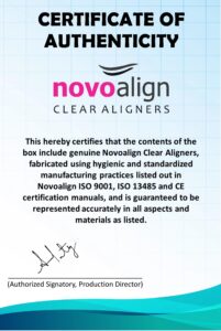 Novoalign Authenticity Certificate- Clear Aligner authenticity